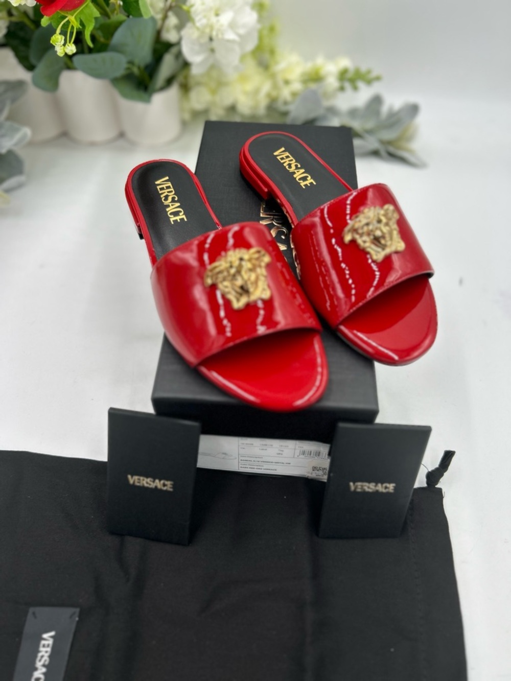 Women's Versace Medusa patent leather slide sandals size 36 made in Italy